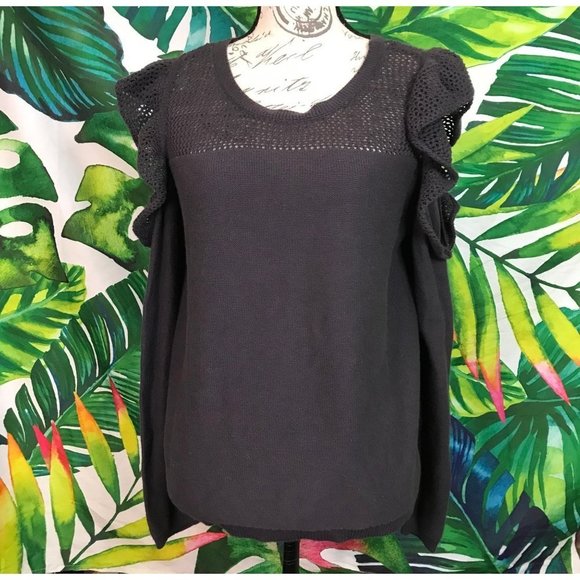 LC Lauren Conrad Sweaters - Euc $50 LC Lauren Conrad Large Grey Crochet Cold Shoulder Ruffle Sleeve Sweater